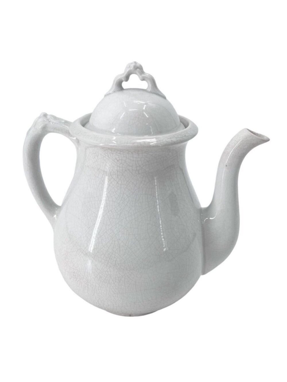 Antique White Ironstone China Teapot with Crazing Farmhouse Decor
